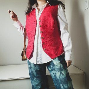 Vintage Escada Red Jacquard Waistcoat